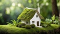 Eco Friendly House, Paper Home On Moss In Garden Royalty Free Stock Photo