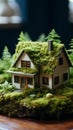 Eco Friendly House - Paper Home On Moss In Garden Royalty Free Stock Photo