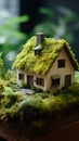 Eco Friendly House - Paper Home On Moss In Garden Royalty Free Stock Photo