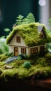 Eco Friendly House - Paper Home On Moss In Garden Royalty Free Stock Photo