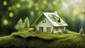 Eco Friendly House, Paper Home On Moss In Garden Royalty Free Stock Photo