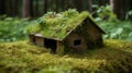 Eco Friendly House - Paper Home On Moss In Garden Royalty Free Stock Photo