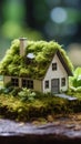 Eco Friendly House - Paper Home On Moss In Garden Royalty Free Stock Photo