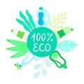 Eco friendly household cleaning supplies in leaves. Natural detergents. Products for house washing