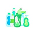 Eco friendly household cleaning supplies. Natural detergents. Products for house washing. Non chemical cleaners