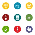 Eco friendly icons set, flat style Royalty Free Stock Photo