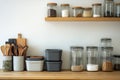 Eco-friendly kitchen with glass jars and minimalist storage Royalty Free Stock Photo