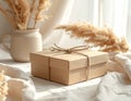 Eco Friendly Kraft Box Packaging Mockup In Warm Aesthetic Setting Royalty Free Stock Photo