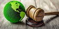 Eco-Friendly Legal Concept with Earth Globe and Gavel