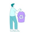 Eco-friendly Life with Man Hold Sweatshirt with Recycle Sign Vector Illustration