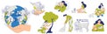 Eco Friendly Life with Woman Character Protect Animal Care of Planet Vector Set