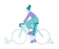 Eco-friendly Life with Woman Ride Bicycle Save Planet Vector Illustration