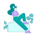Eco-friendly Life with Woman Sitting in Sweatshirt with Recycle Sign Vector Illustration