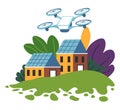 Eco friendly lifestyle, solar panels on houses Royalty Free Stock Photo