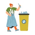 Eco-friendly Lifestyle with Woman Character Sort Garbage for Recycle in Dustbin Vector Illustration