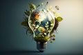 Eco friendly lightbulb with earth globe. Generative ai design concept Royalty Free Stock Photo