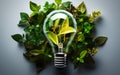 Eco-Friendly Lightbulb with Fresh Leaves Sustainable Living
