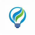 Eco-Friendly Lightbulb Logo with Green and Blue Leaves Royalty Free Stock Photo