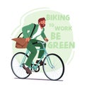 Eco-friendly Man Rides A Bike to Work For Sustainability, Reducing Carbon Footprint And Promoting A Healthy Lifestyle