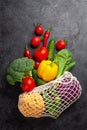 Eco friendly mesh shopping bag with fresh vegetables Royalty Free Stock Photo