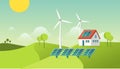 Eco friendly modern house. Green energy illustration. Solar and geothermal power. Vector concept. Royalty Free Stock Photo