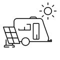 Eco-friendly motorhome vector outline icon. Solar panel with van caravan. Renewable energy camper rv. Vanlife