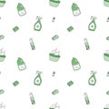 Eco friendly natural household cleaning products seamless pattern