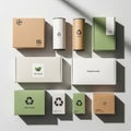 Eco-friendly packaging boxes and tubes displayed on a textured white Royalty Free Stock Photo