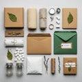 Eco-friendly packaging items arranged on a surface. Includes two cardboard boxes Royalty Free Stock Photo