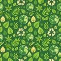 Eco-friendly pattern with leaves, globes, and recycling symbols Royalty Free Stock Photo