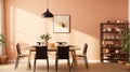 Eco-friendly Peach Dining Room With Black Chairs In Tel Aviv Royalty Free Stock Photo