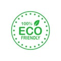 Eco friendly 100 percent green circle badge with leaf. Design element for packaging design and promotional material