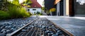 Eco-Friendly Permeable Driveway and Walkway Construction with Sustainable Water Drainage System. Royalty Free Stock Photo