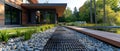 Eco-Friendly Permeable Driveway-Walkway for Sustainable Landscaping. Concept Eco-Friendly Landscaping, Permeable Driveway, Royalty Free Stock Photo