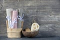 Eco-friendly personal hygiene items made of natural materials.linen towels and washcloths Royalty Free Stock Photo