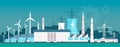 Eco friendly power plant flat color vector illustration