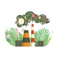 Eco Friendly Power Plant with Flowers Instead of Smoke, Environmental Protection, Ecology Concept Vector Illustration