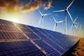Eco-Friendly Power Production with Wind Turbines and Solar Panels Royalty Free Stock Photo