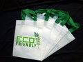 ECO Friendly printed Shopping white bags on black background