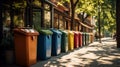 Recycled Plastic Outdoor Dustbins. Colorful plastic bins for different waste types