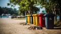 Recycled Plastic Outdoor Dustbins. Colorful plastic bins for different waste types