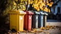 Recycled Plastic Outdoor Dustbins. Colorful plastic bins for different waste types