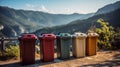 Recycled Plastic Outdoor Dustbins. Colorful plastic bins for different waste types