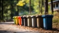 Recycled Plastic Outdoor Dustbins. Colorful plastic bins for different waste types