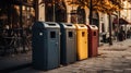 Recycled Plastic Outdoor Dustbins. Colorful plastic bins for different waste types