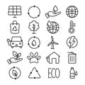 Eco friendly related thin line icon set in minimal style. Linear ecology icons. Environmental sustainability simple Royalty Free Stock Photo