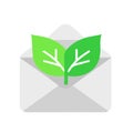 Eco-friendly renewable envelope icon with green leaves