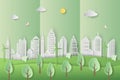 Eco friendly and save the environment conservation concept with clean city on paper art style