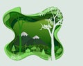 Eco friendly save the environment conservation concept,Countryside silhouette in green color landscape Royalty Free Stock Photo