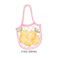 An eco friendly shopping bag full of fesh lemons watercolor hand drawing illustration